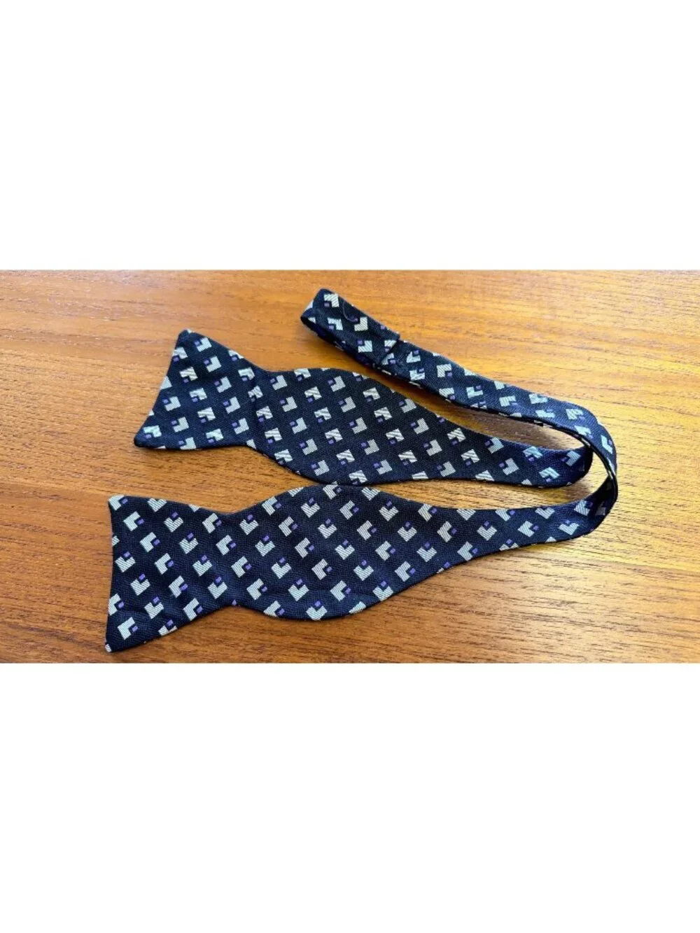 Polo Ralph Lauren Mens Silk Adjustable Bow Tie Geometric Pattern Black & Purple